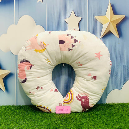 White Unicorn Theme Baby Feeding Pillow – Ergonomic Support for Breastfeeding Moms