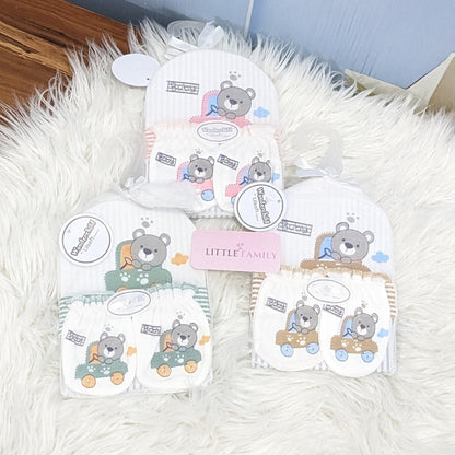 Newborn Cap, Mittens & Booties Set – Bear Theme