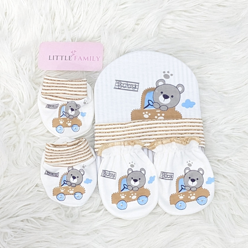 Newborn Cap, Mittens & Booties Set – Bear Theme