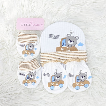 Newborn Cap, Mittens & Booties Set – Bear Theme