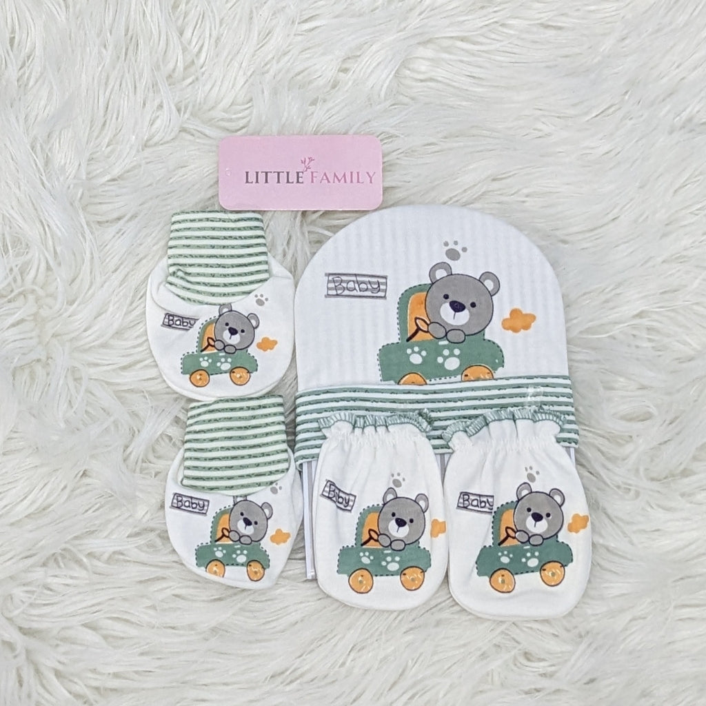 Newborn Cap, Mittens & Booties Set – Bear Theme