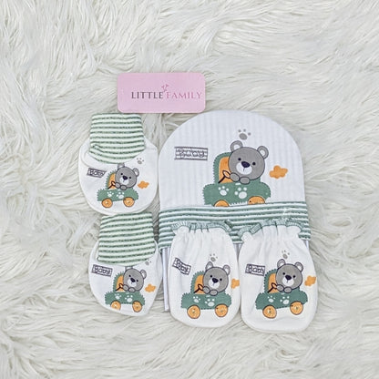 Newborn Cap, Mittens & Booties Set – Bear Theme