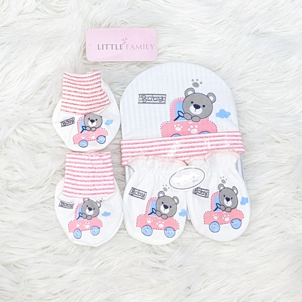 Newborn Cap, Mittens & Booties Set – Bear Theme