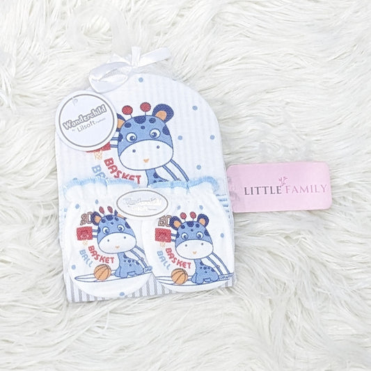 Newborn Cap, Mittens & Booties Set – Giraffe Theme