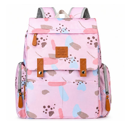 Premium Baby Diaper Backpack with Waterproof Changing Mat | Pink Abstract Print