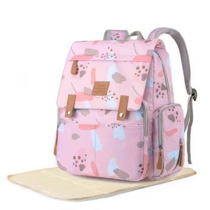 Premium Baby Diaper Backpack with Waterproof Changing Mat | Pink Abstract Print
