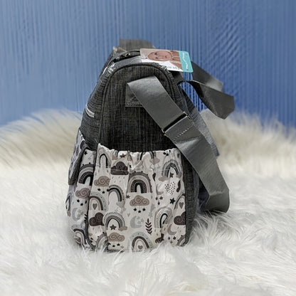 Premium Multi-Pocket Baby Diaper Bag – Rainbow Print (Grey)