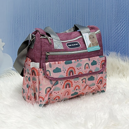 Premium Multi-Pocket Baby Diaper Bag – Rainbow Print (Maroon)