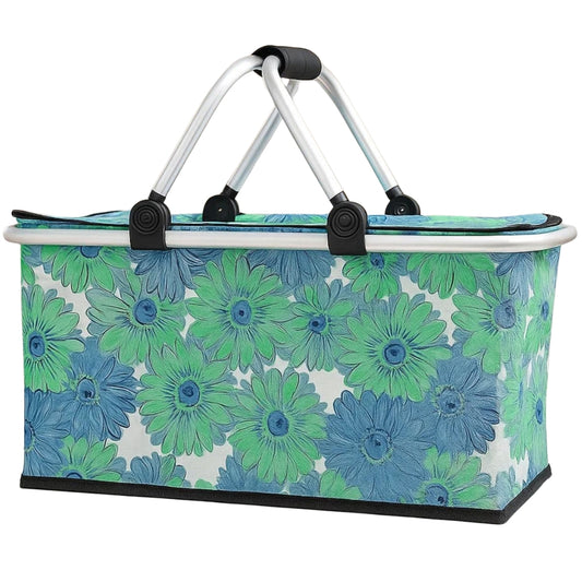 Premium Insulated Storage Basket - Blue Green Flowers