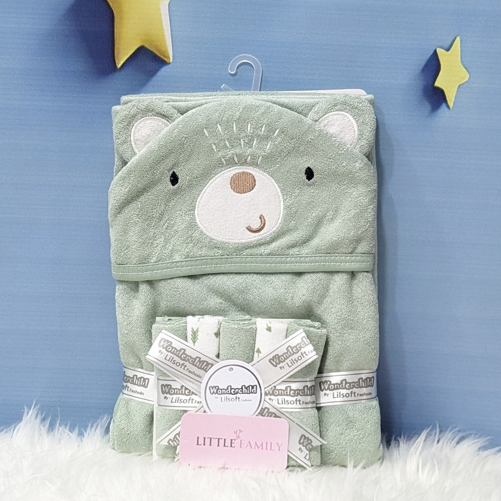 Premium Baby Hooded Towel Set – Green Bear