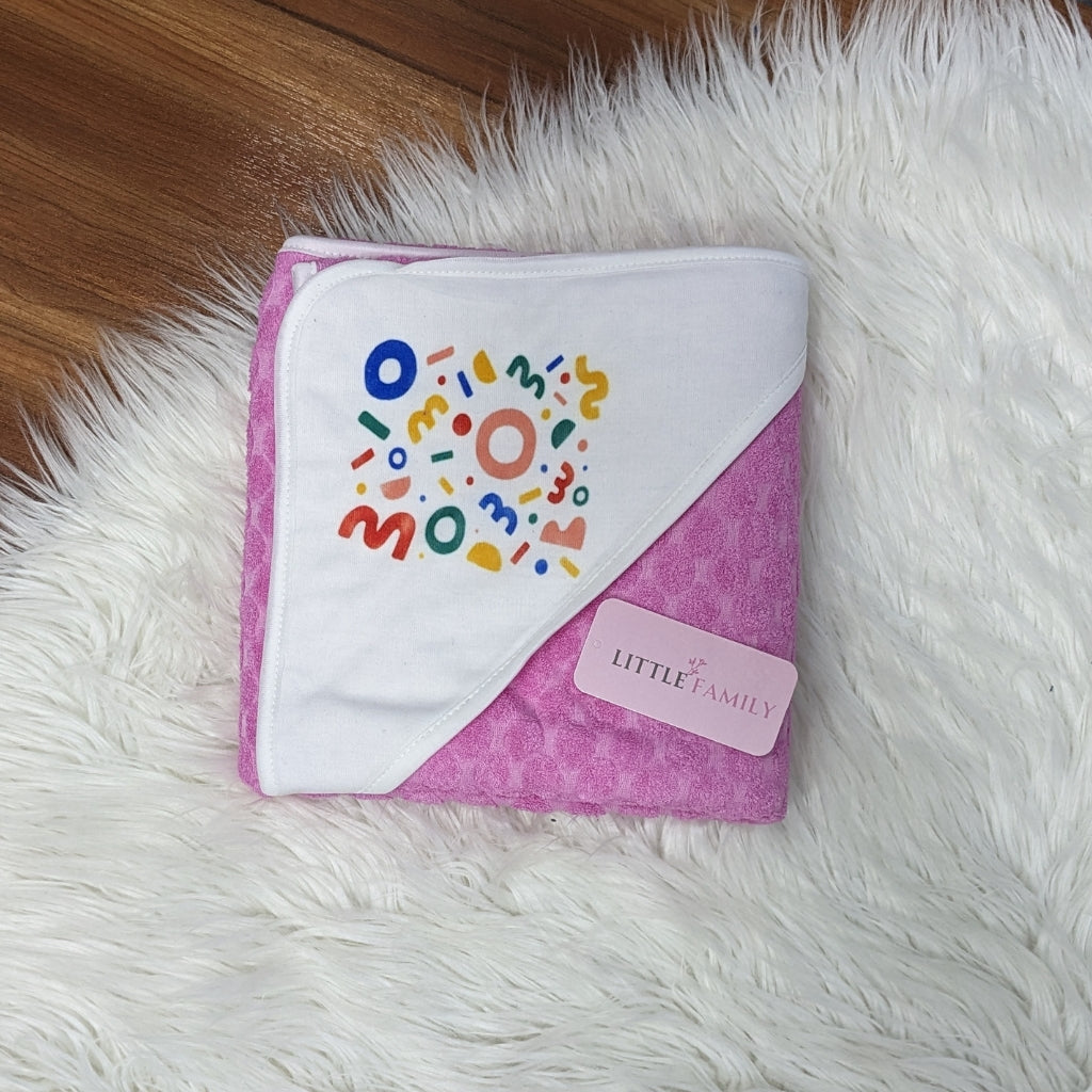 Premium Baby Bath Towel with Hood | “Mom” - Pink