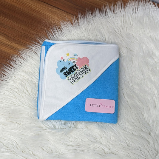 Premium Baby Bath Towel with Hood | “Sweet Rainbow” - Sky Blue