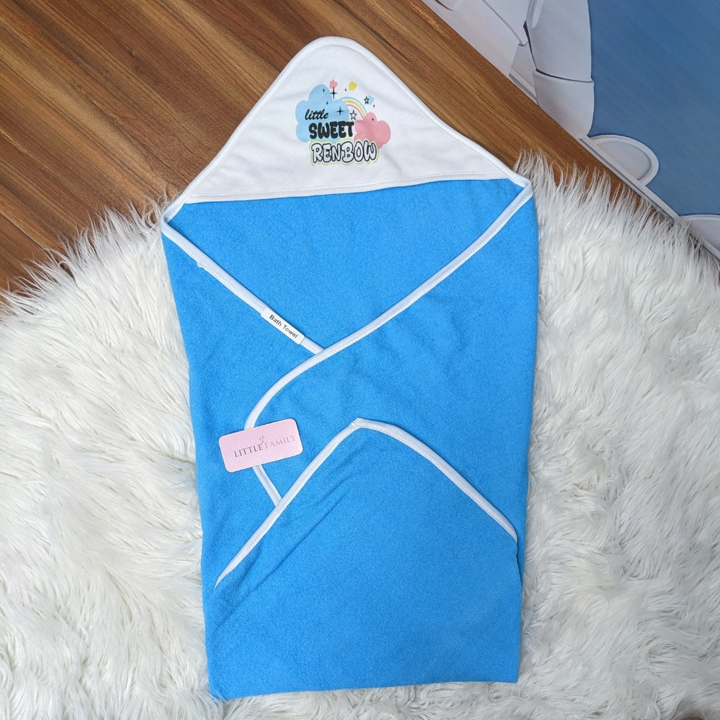 Premium Baby Bath Towel with Hood | “Sweet Rainbow” - Sky Blue