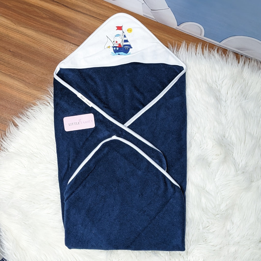 Premium Baby Bath Towel with Hood | “Bear” - Navy Blue