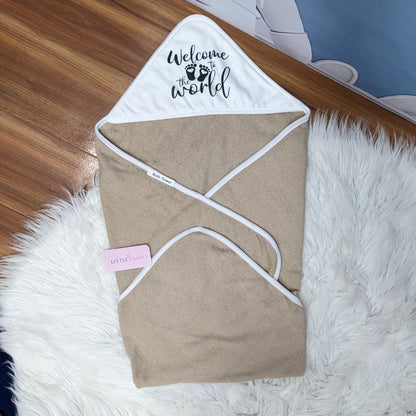 Premium Baby Bath Towel with Hood | “Welcome to the World” - Beige