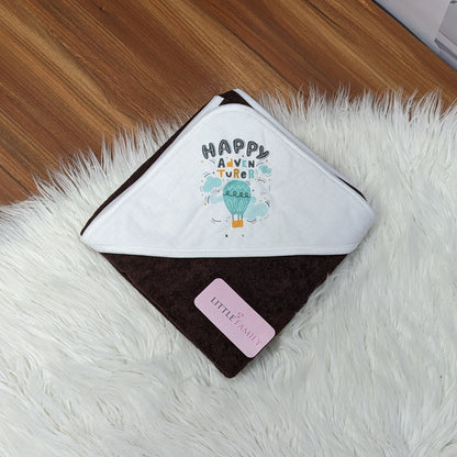 Premium Baby Bath Towel with Hood | “Happy Adventure” - Brown