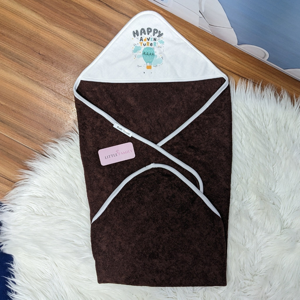 Premium Baby Bath Towel with Hood | “Happy Adventure” - Brown