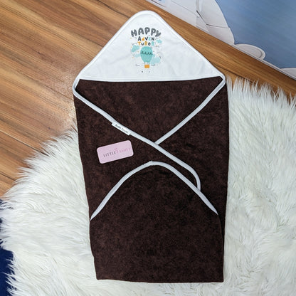 Premium Baby Bath Towel with Hood | “Happy Adventure” - Brown