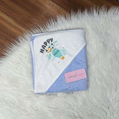 Premium Baby Bath Towel with Hood | “Happy Adventure” - Sky Blue