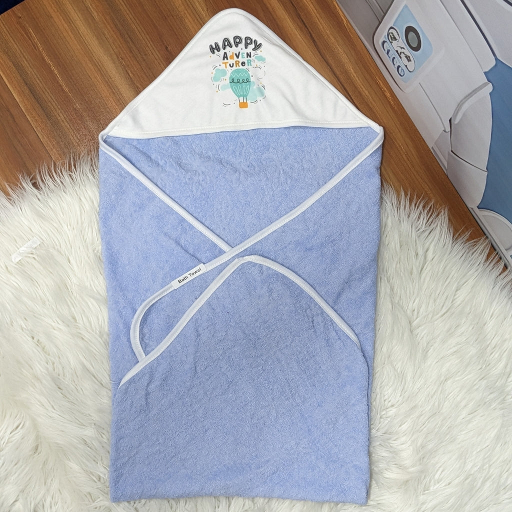 Premium Baby Bath Towel with Hood | “Happy Adventure” - Sky Blue