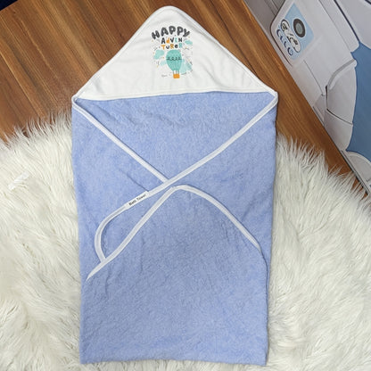 Premium Baby Bath Towel with Hood | “Happy Adventure” - Sky Blue