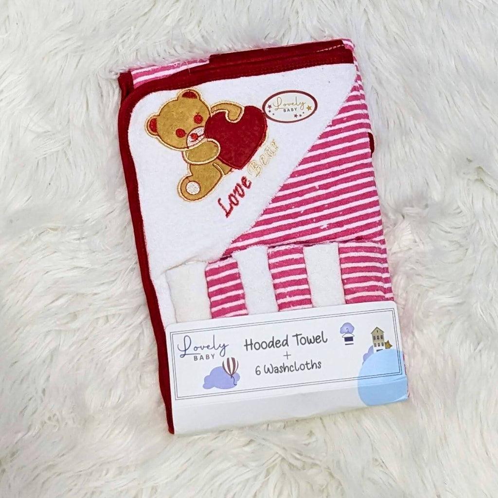Lovely Baby Premium Hooded Towel Set with 6 Washcloths
