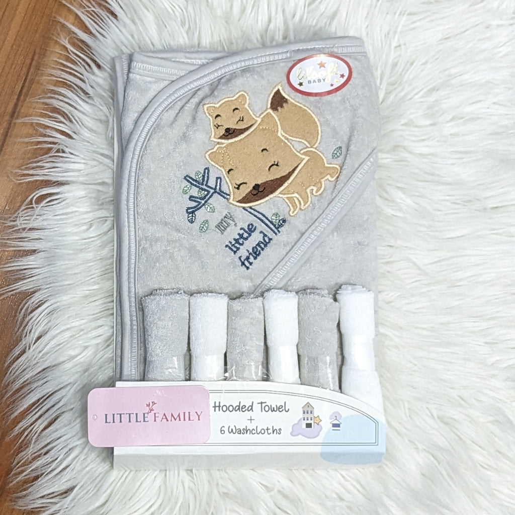 Premium Lilsoft Terry Baby Hooded Towel Set – "Little Friend"