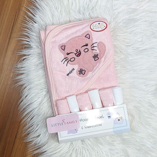 Premium Lilsoft Terry Baby Hooded Towel Set – "Pink KItty"
