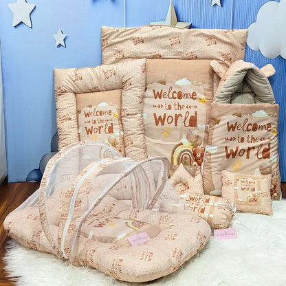 "Welcome to the World" Baby 8 PC'S Bedding Set - (Brown) | Large
