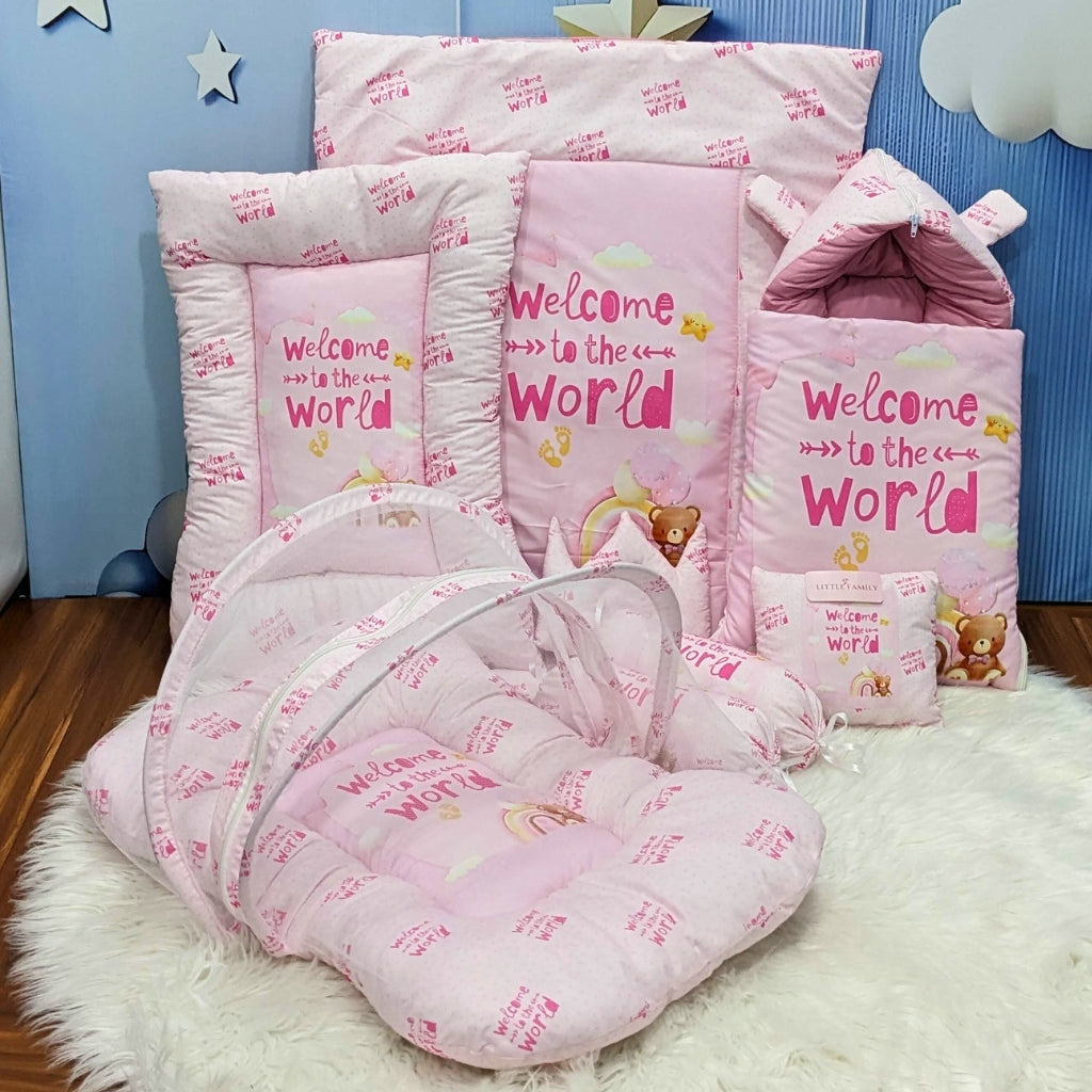 "Welcome to the World" Baby 8 PC'S Bedding Set - (Pink) | Large