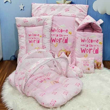 "Welcome to the World" Baby 8 PC'S Bedding Set - (Pink) | Large