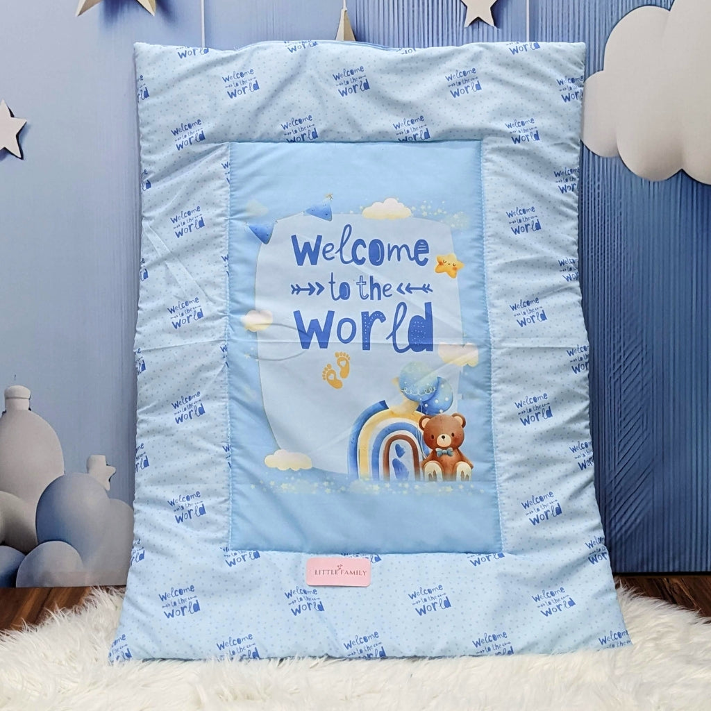 "Welcome to the World" Baby 8 PC'S Bedding Set - (Sky Blue) | Large