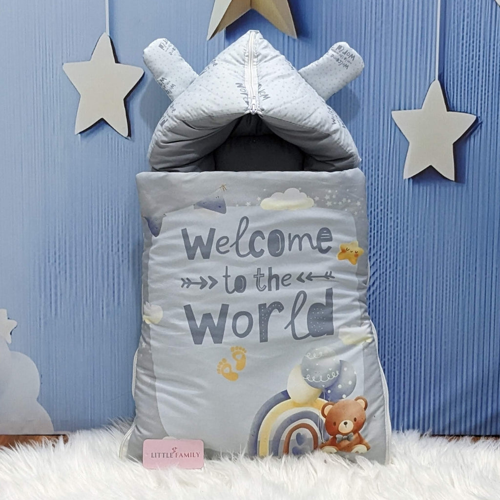"Welcome to the World" Baby 8 PC'S Bedding Set - (Soft Grey) | Large