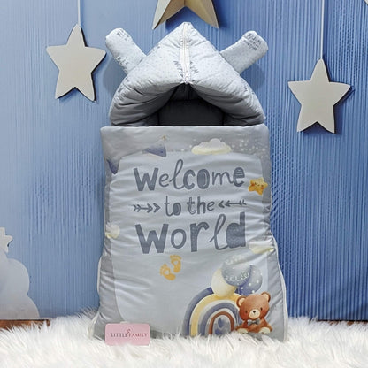 "Welcome to the World" Baby 8 PC'S Bedding Set - (Soft Grey) | Large