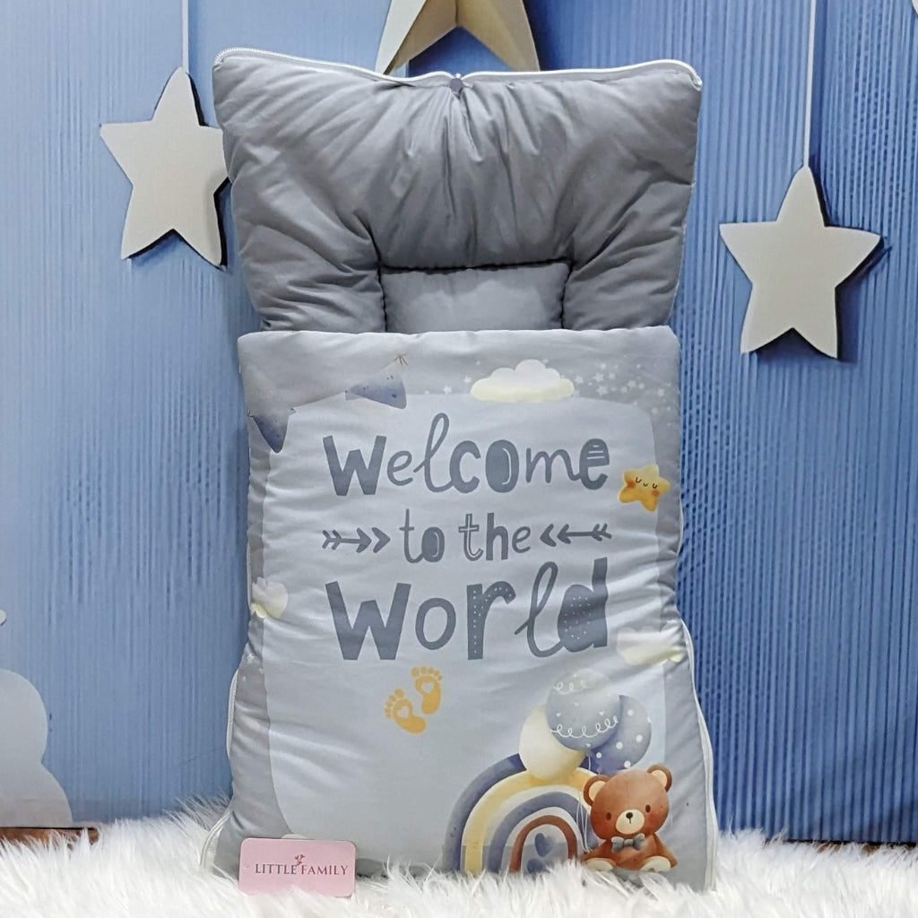 "Welcome to the World" Baby 8 PC'S Bedding Set - (Soft Grey) | Large