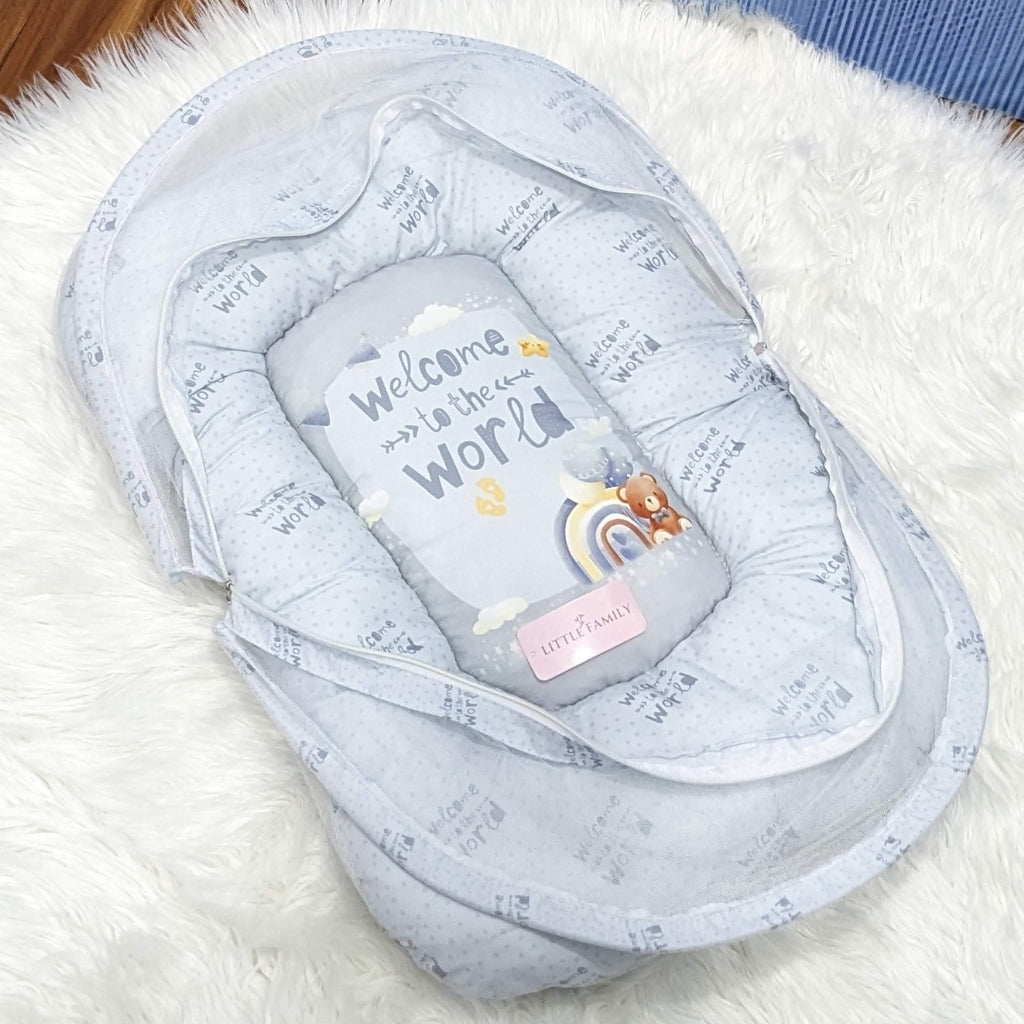 "Welcome to the World" Baby 8 PC'S Bedding Set - (Soft Grey) | Large