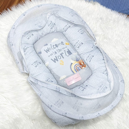 "Welcome to the World" Baby 8 PC'S Bedding Set - (Soft Grey) | Large
