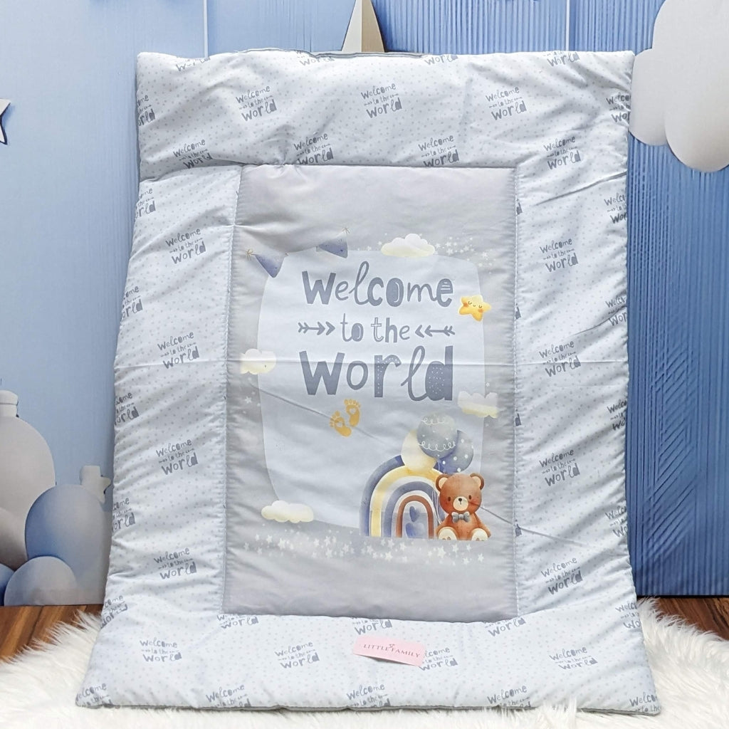 "Welcome to the World" Baby 8 PC'S Bedding Set - (Soft Grey) | Large