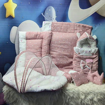 Starry Dreams Baby Bedding Set - 8 Pieces (Dusty Pink)