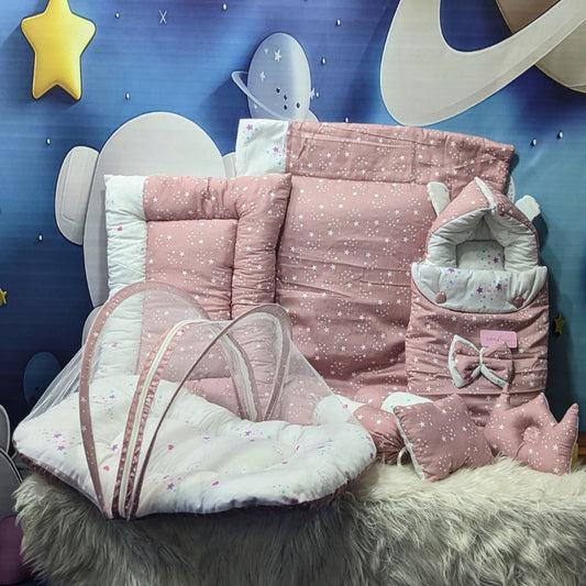 Starry Dreams Baby Bedding Set - 8 Pieces (Dusty Pink)