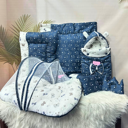 Starry Dreams Baby Bedding Set - 8 Pieces (Dusty Blue)