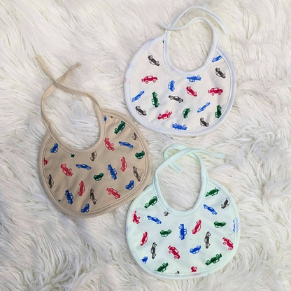 Baby Bibs Set – Pack of 3 Soft - Car Print