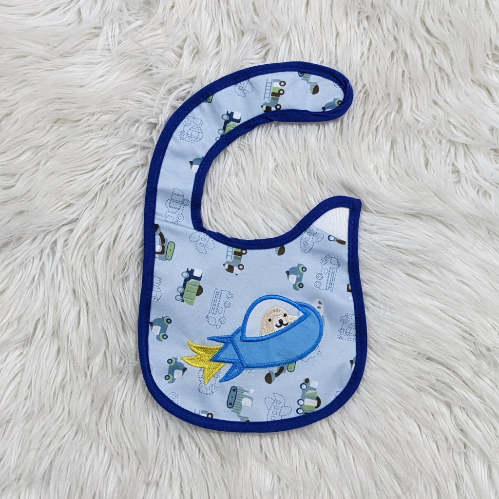 Premium Cotton Baby Bib – Rocket Car