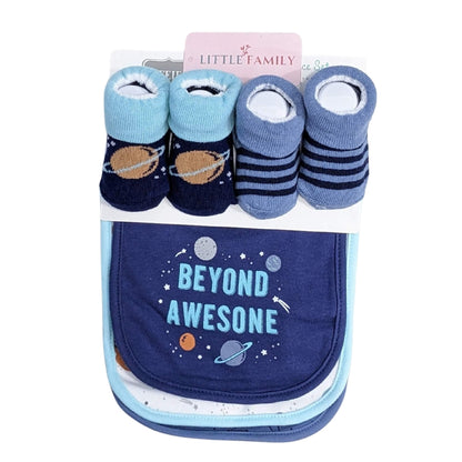 Baby Bibs & Booties Set – Space | 5-Piece