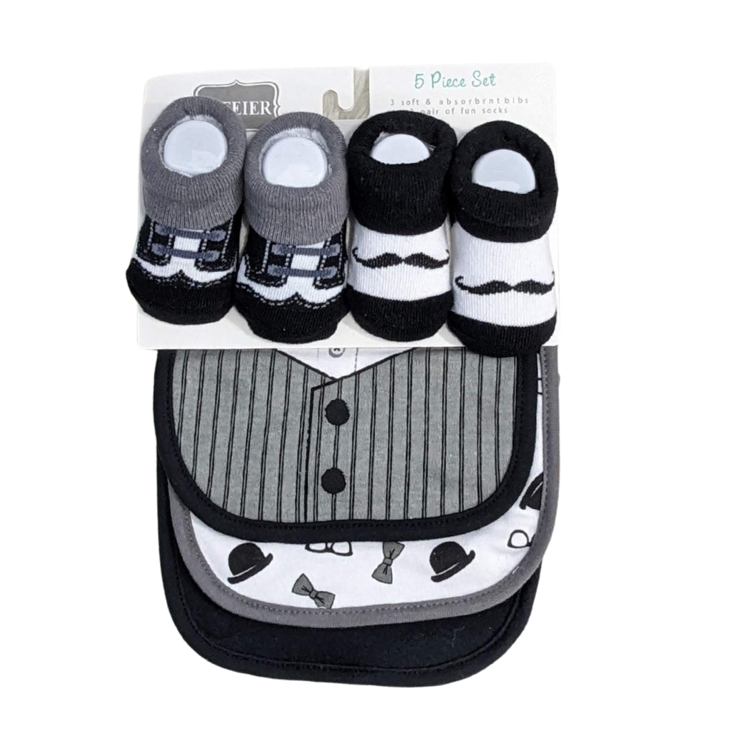 Baby Bibs & Booties Set – Formal Black | 5-Piece