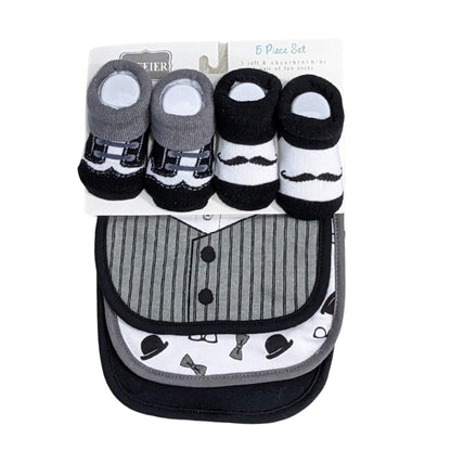 Baby Bibs & Booties Set – Formal Black | 5-Piece