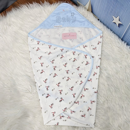 Premium Baby Hooded Wrapping Sheet | Blue Cycle - Baby