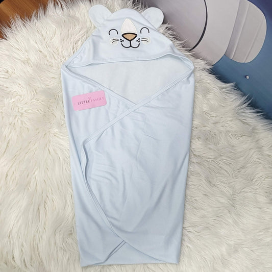 Premium Baby Hooded Wrapping Sheet | Blue Kitty
