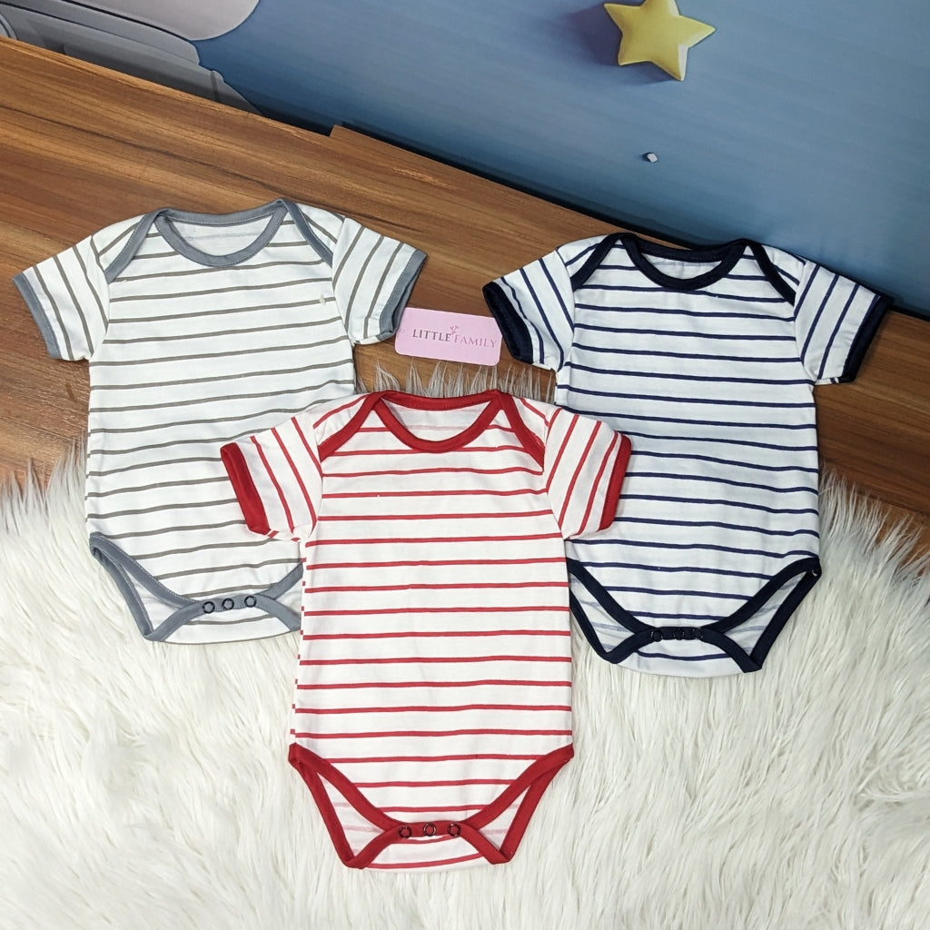 Premium Baby Bodysuits – Pack of 3 | Stripes Design