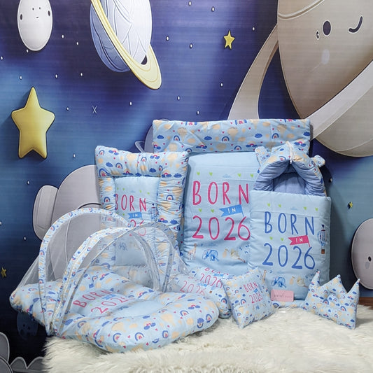 "Born In 2026" Baby 8 PC'S Bedding Set - (Sky Blue) | Large